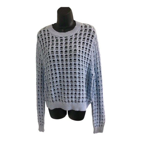 Sincerely Jules blue fishnet crochet mesh crew neck long sleeve sweater size XL - Picture 13 of 14